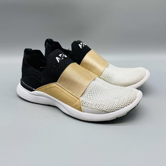 APL Shoes Womens 6 White Black Gold TechLoom Bliss Slip On Running Sneakers - Picture 2 of 10